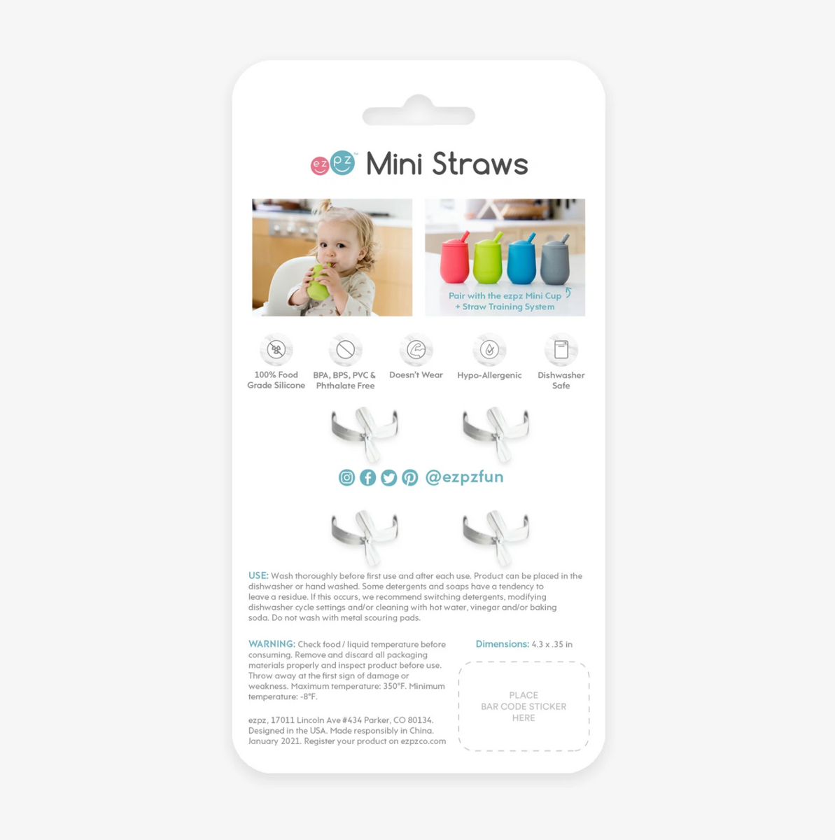 ezpz Straw Replacement Pack, Mini Straws / Olive